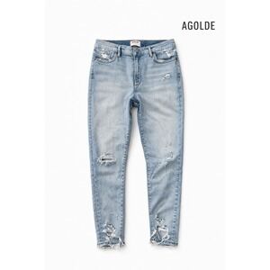 AGOLDE Y2K Inspired Distressed Skinny Jeans Light Wash Raw Hem Size 28